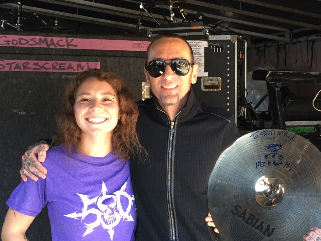 IDM “Drum Roadie for a Day” grand prize winner Fatima Brown received a "Prize Box" of complimentary items and accessories from an assortment of the PMC Membership firms supporting the IDM annual campaign. Drummer Shannon Larkin of Godsmack provided the celebrity autograph on the one-of-a-kind cymbal, provided by Sabian.